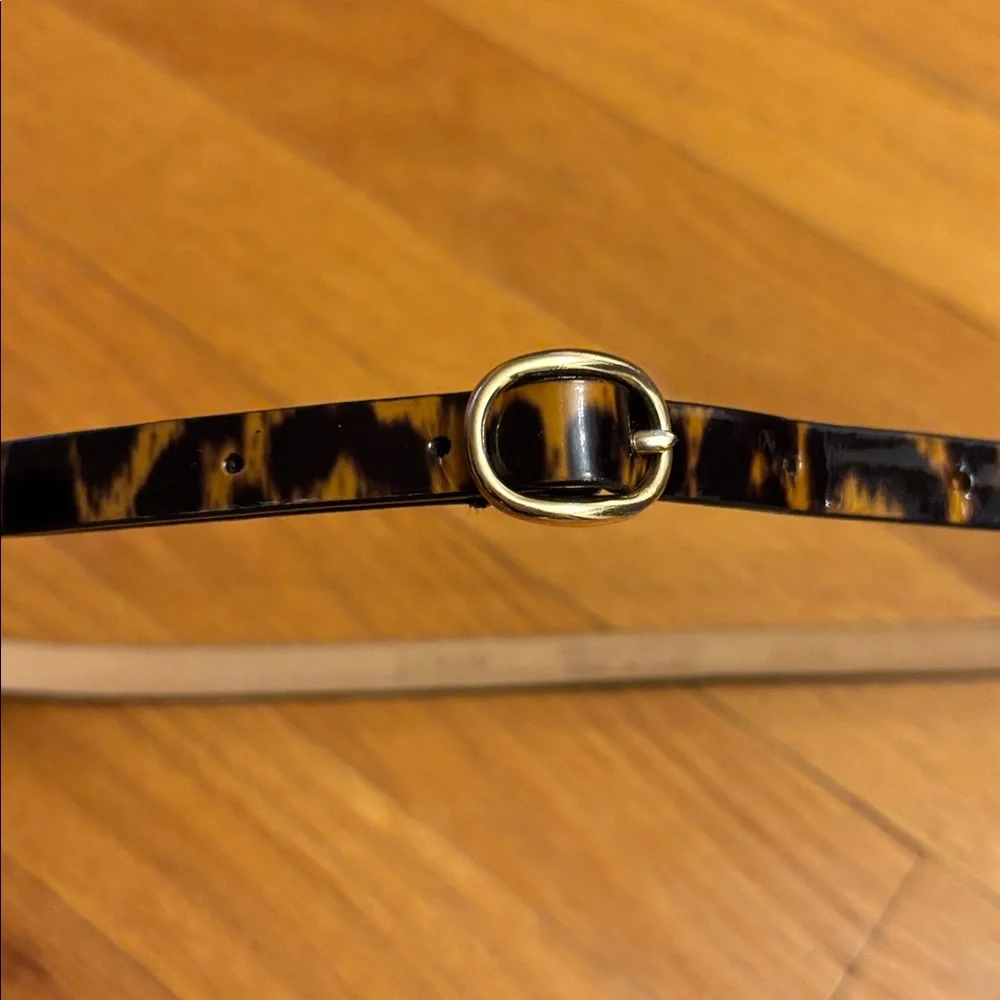 J. Crew Thin Skinny Waist Belt Animal Cheetah Leopard Tortoise Tan Leather Small - Picture 3 of 16